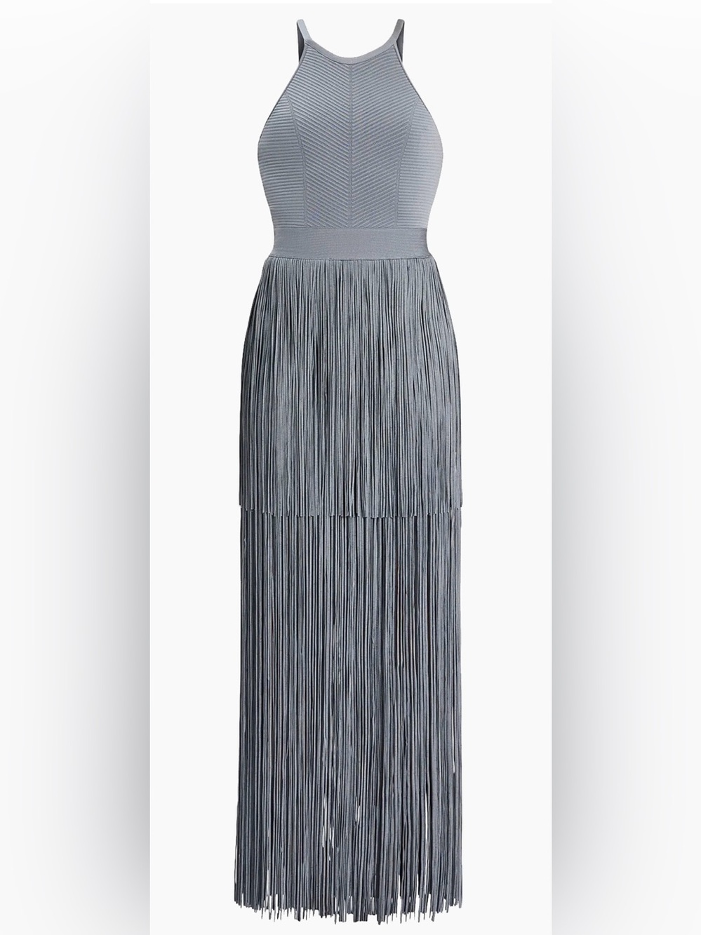 Herve Leger  Halter Fringe Maxi Dress Cinder $1,790 NWT